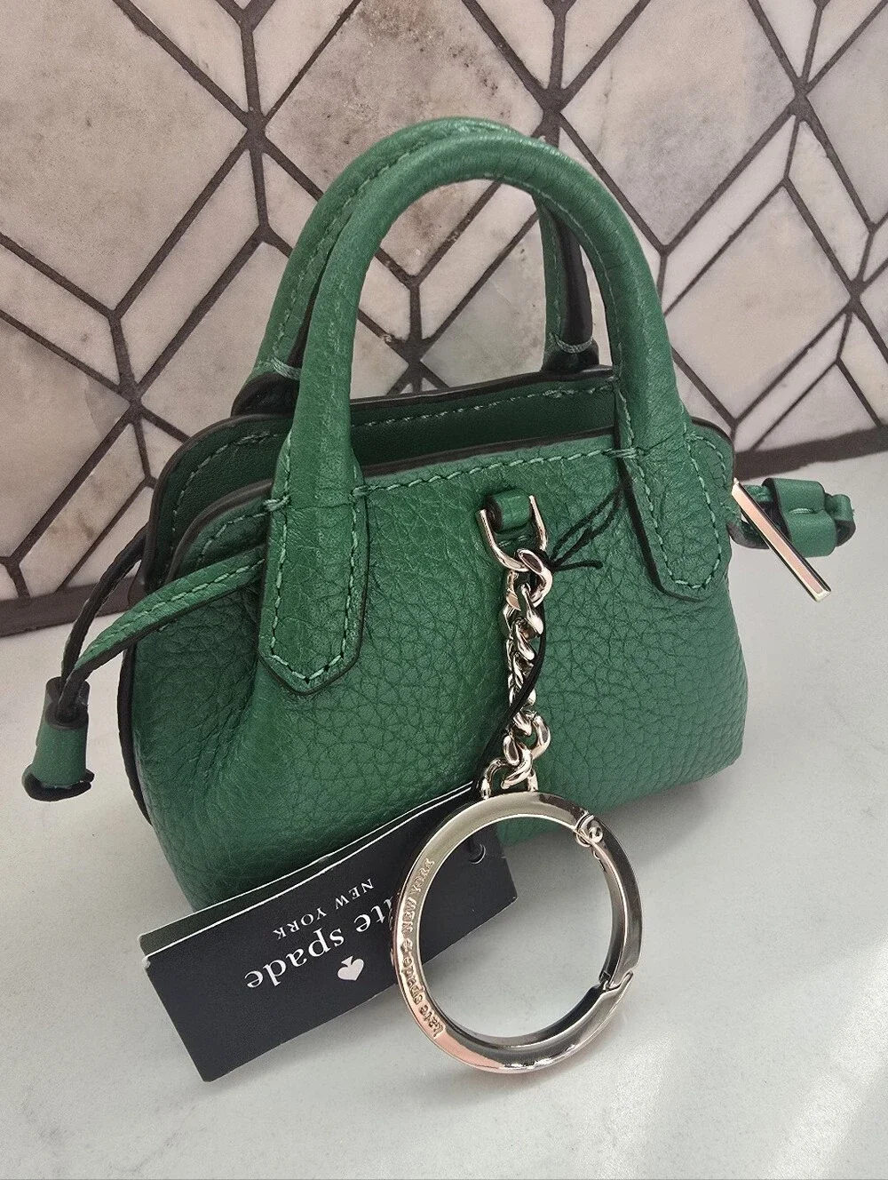 KATE SPADE Dumpling Pebble Leather Micro Coin Purse Key Ring in Green Bean